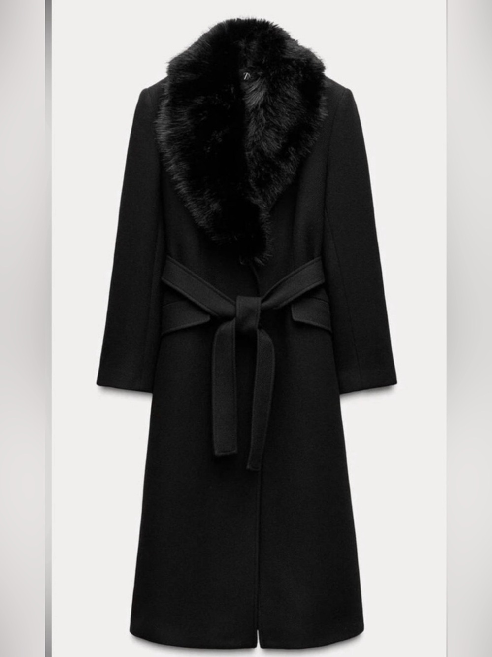 Zara Black Faux Fur Trim Coat